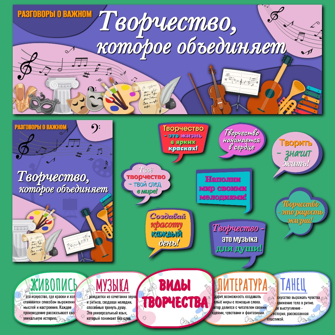 Оформление «Творчество, которое объединяет». Разговоры о важном 15 сентября.